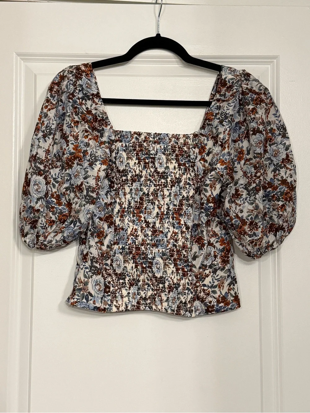 Abercrombie & Fitch Floral Puff Sleeve Smocked Back Corset Crop Top Size S